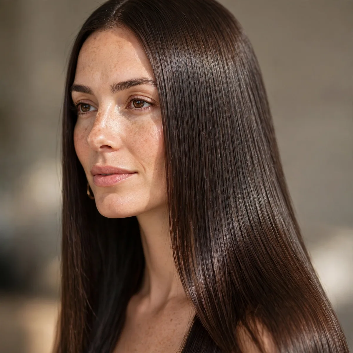 Sleek one-length long haircut