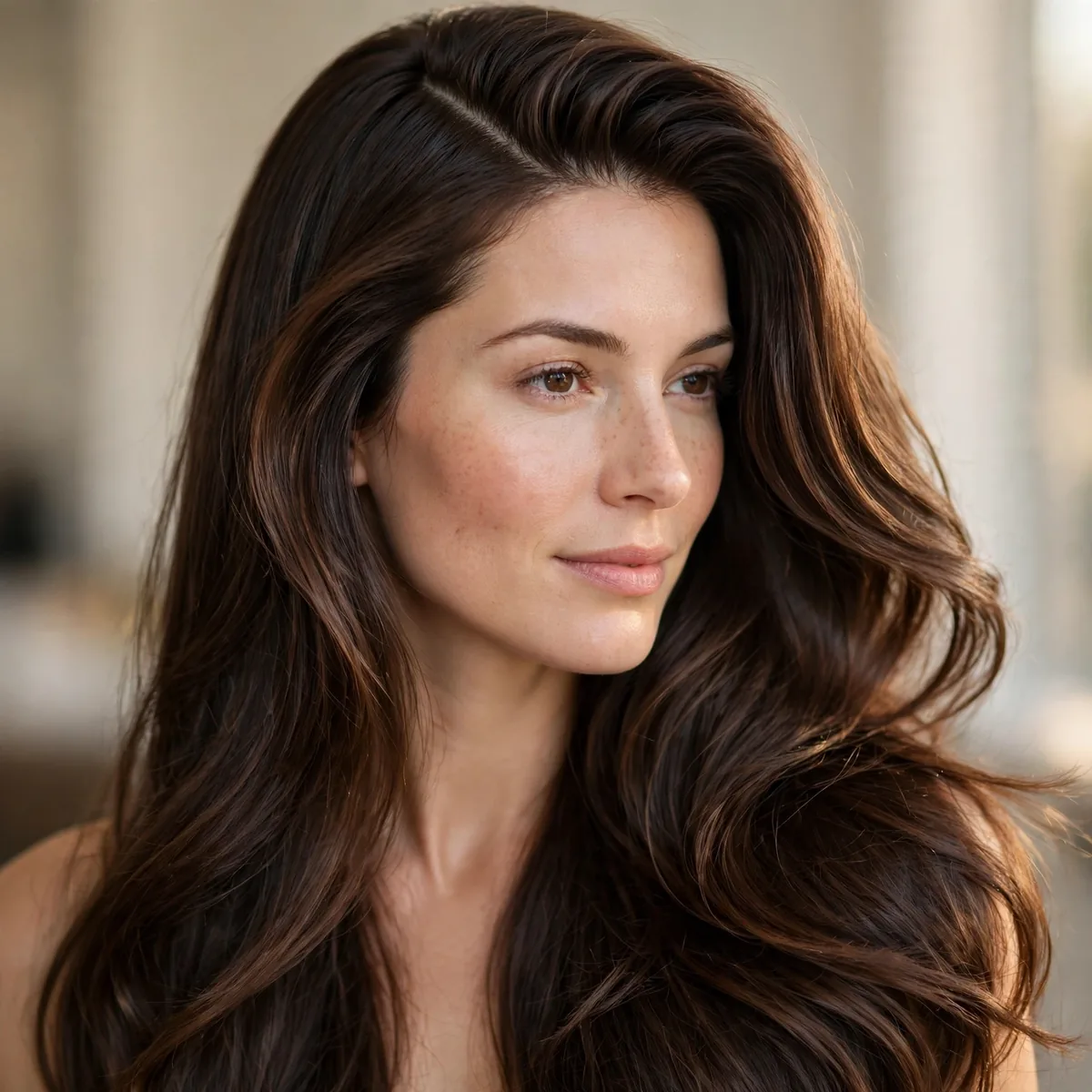 Long haircut with deep side part