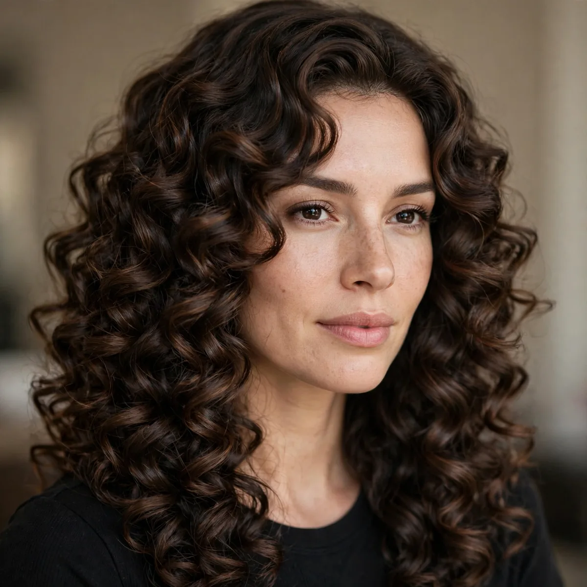 Long curly haircut with defined shape