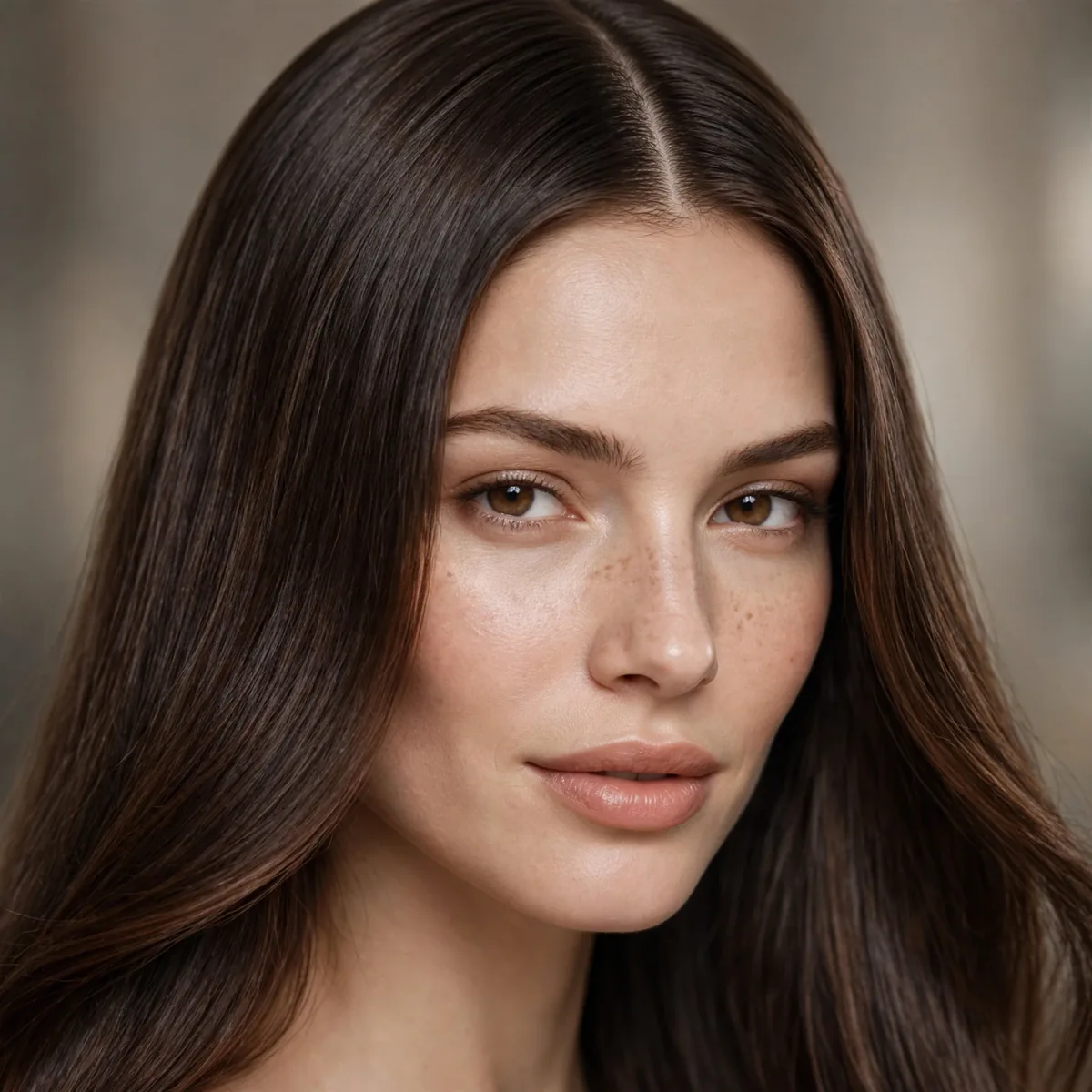 Long hair with sleek center part