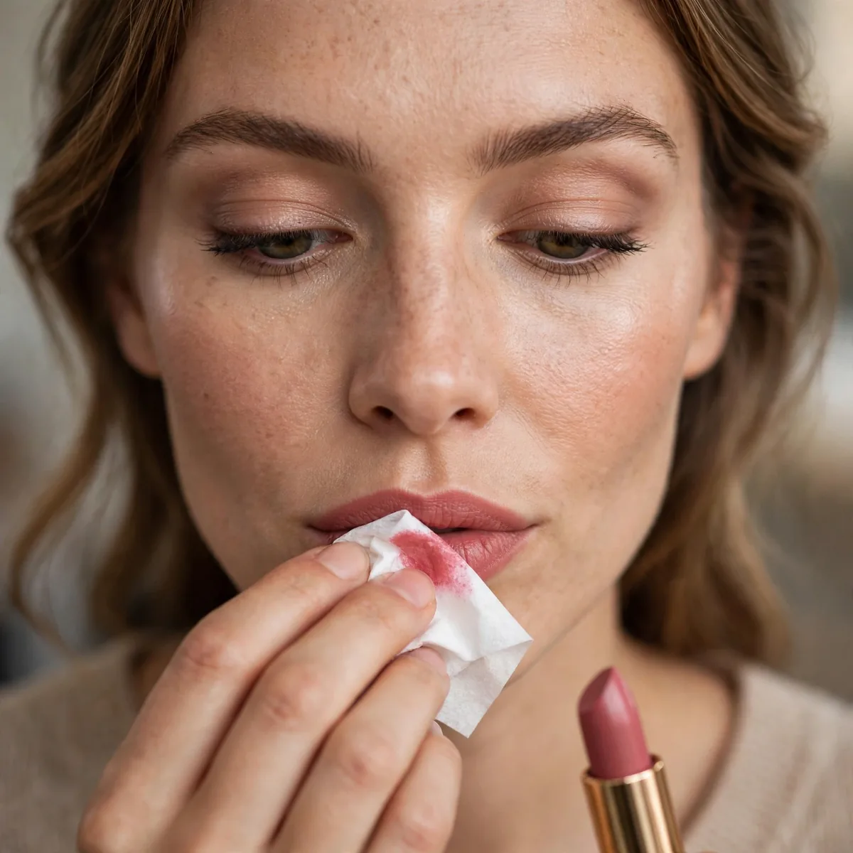 Blot and reapply lipstick technique