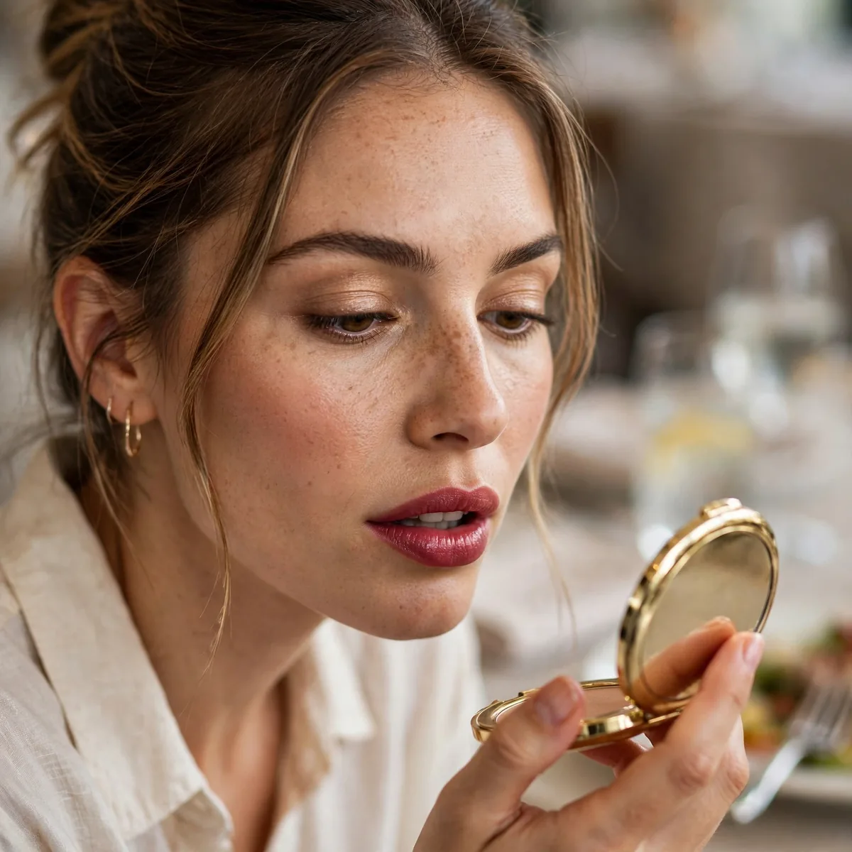 Mid-meal lipstick check