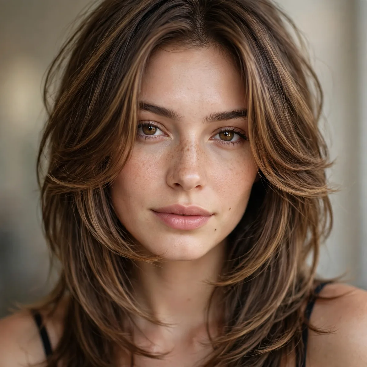 Long layers framing the face