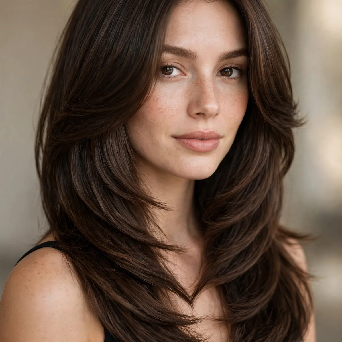 V-shaped layered haircut on thick hair