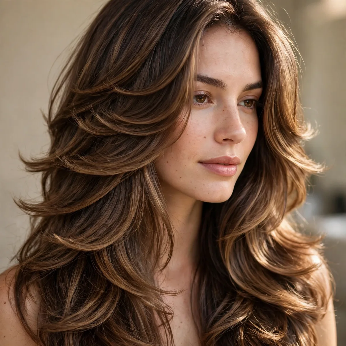 Waterfall layers on long thick hair