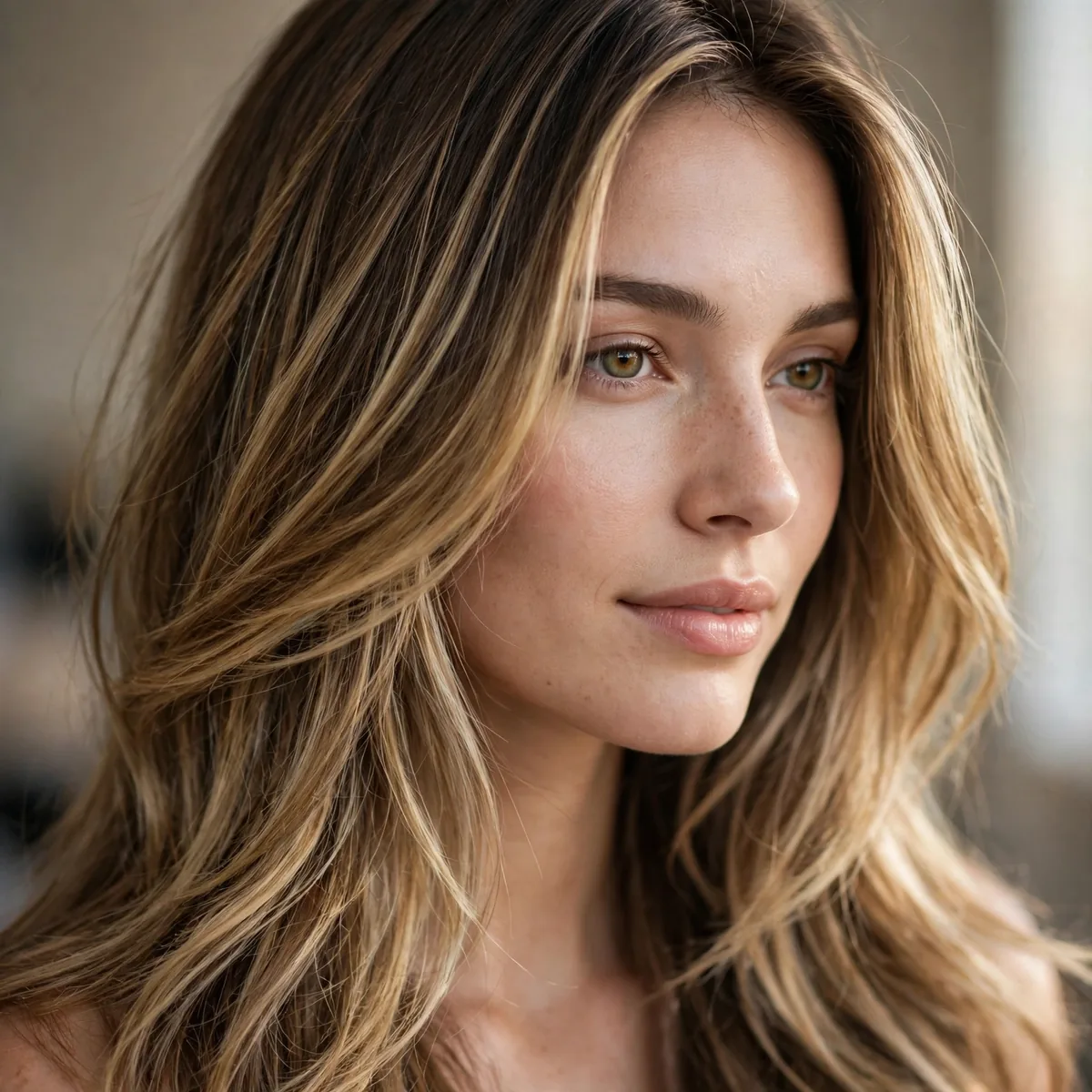 Long layered hair with balayage color