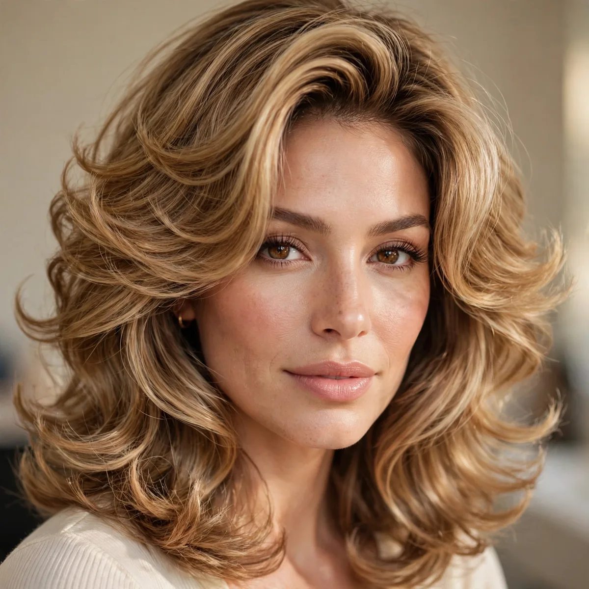 Layered cut styled in bouncy blowout