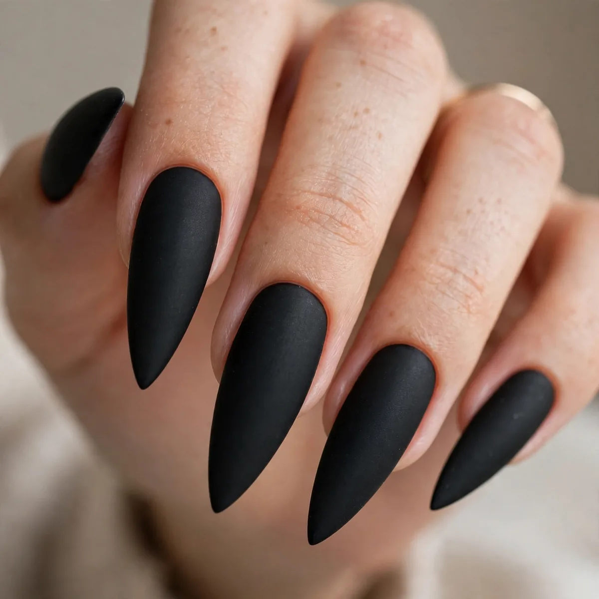 Matte black long stiletto nails