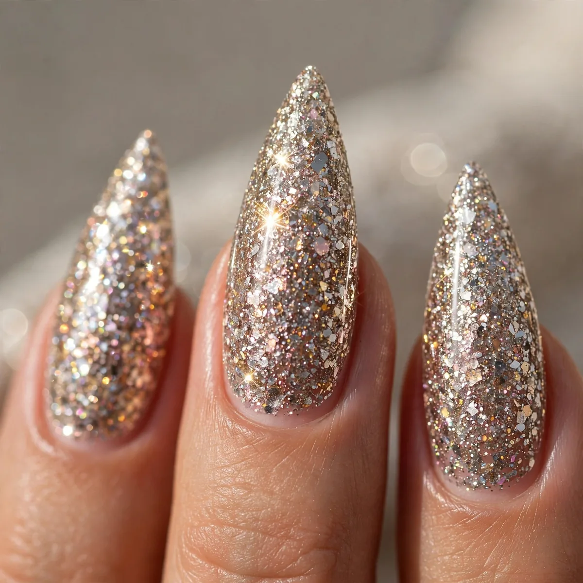 Full glitter stiletto nails