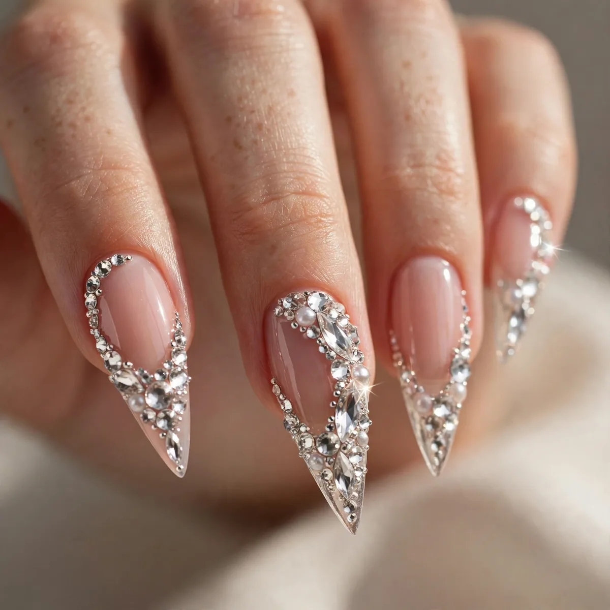 Crystal embellished stiletto nails