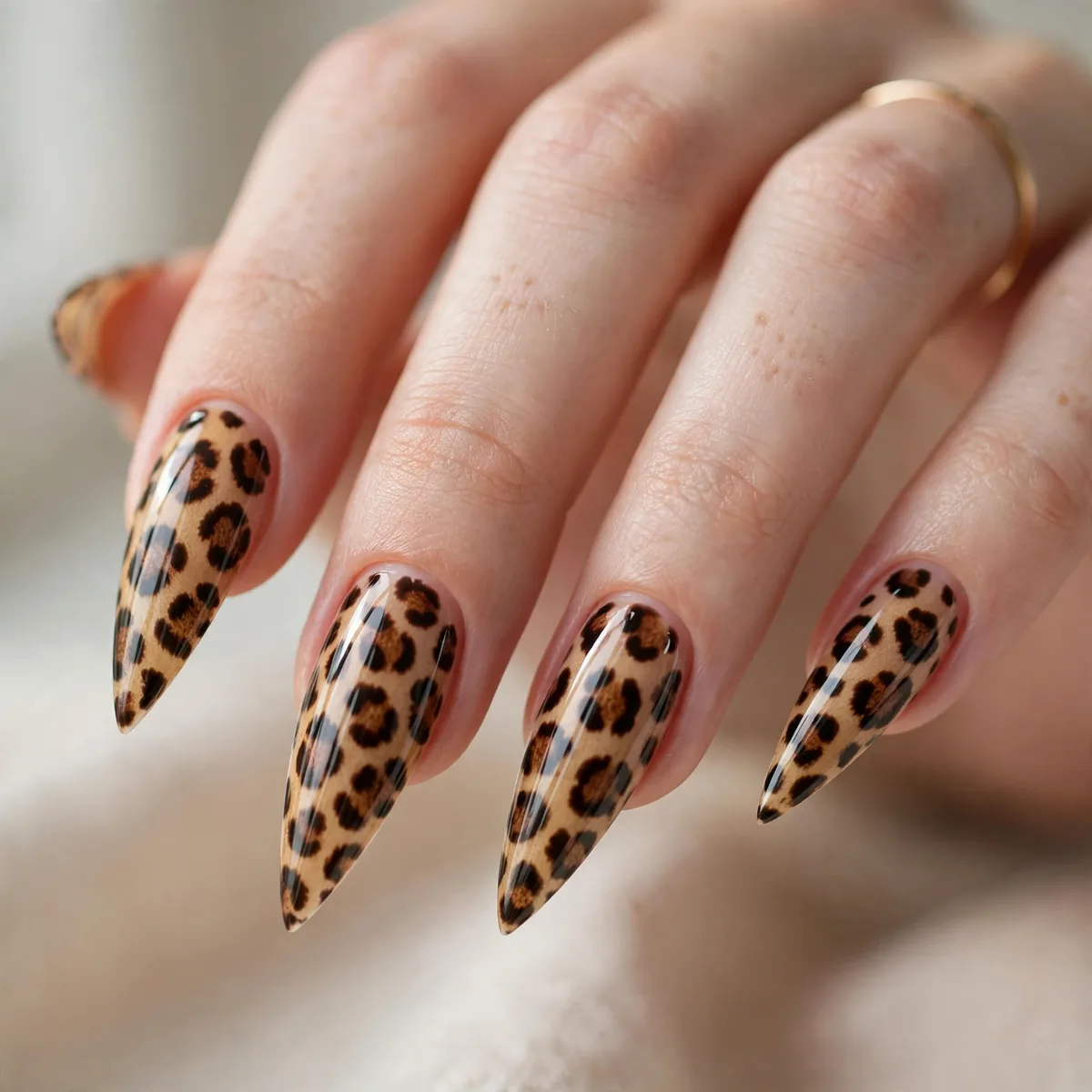 Leopard print stiletto nail art