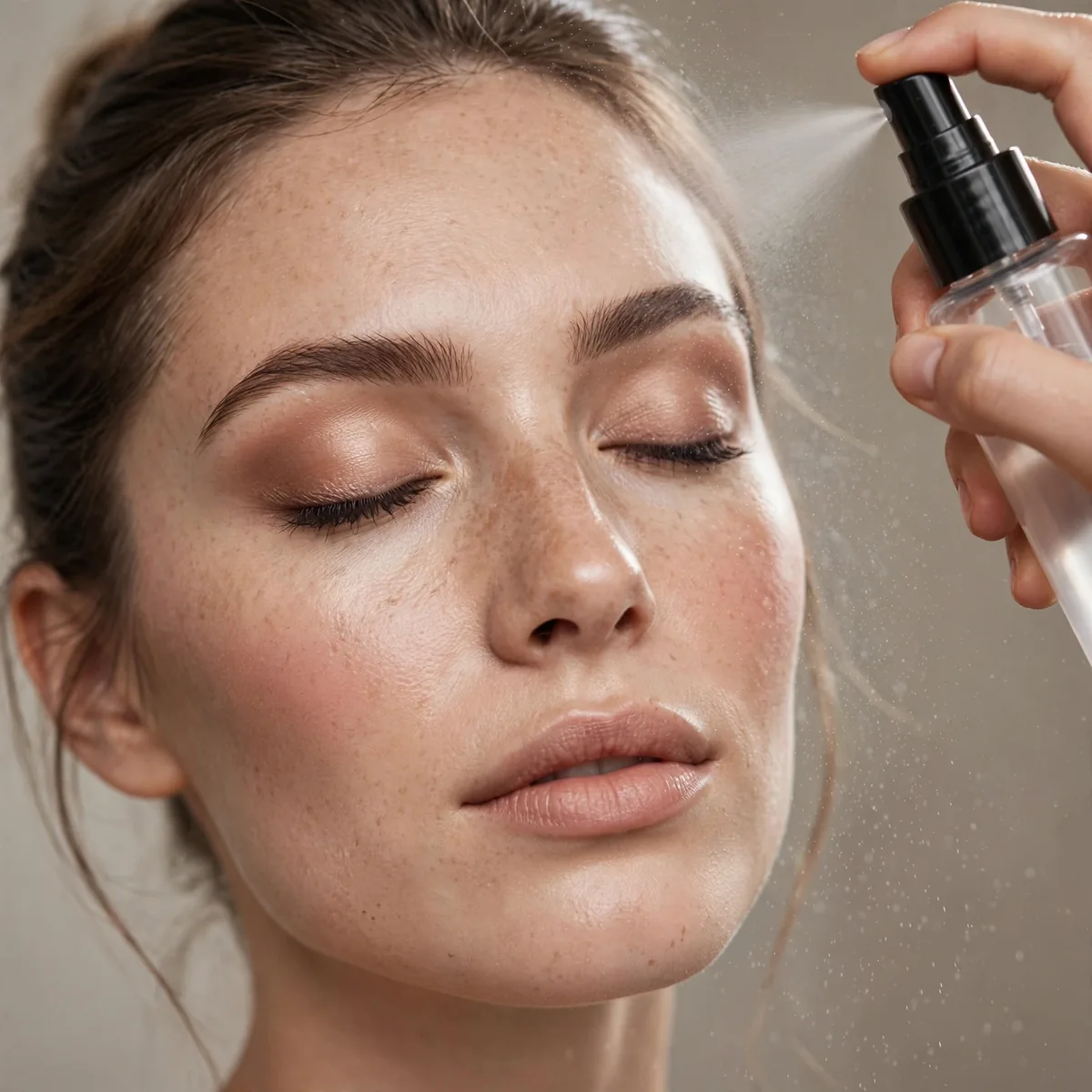 Setting spray between makeup layers