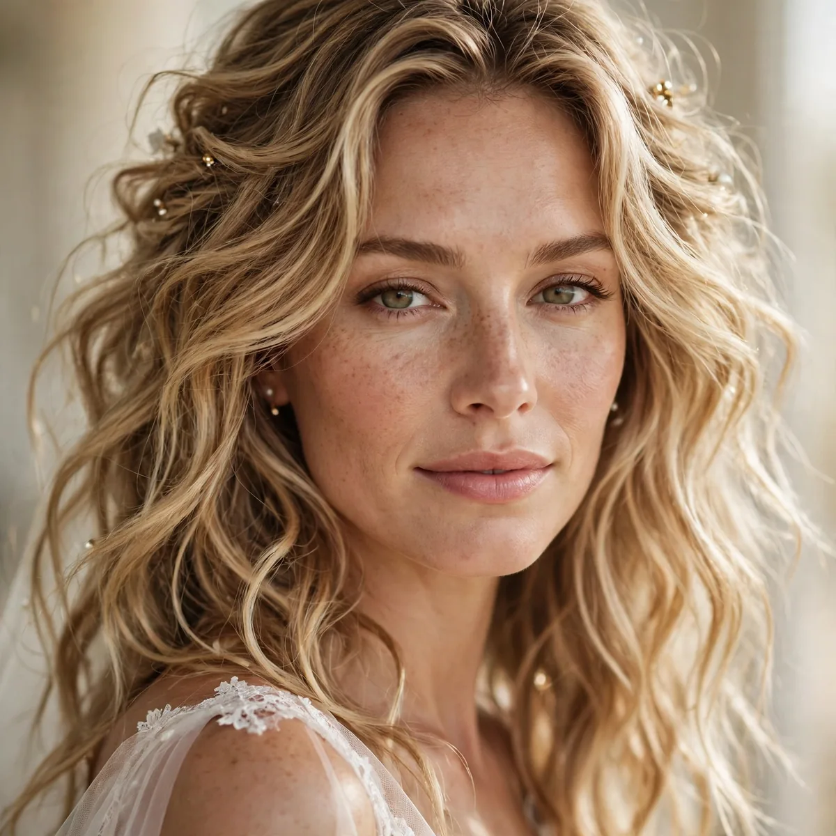 Relaxed beachy waves on a bride
