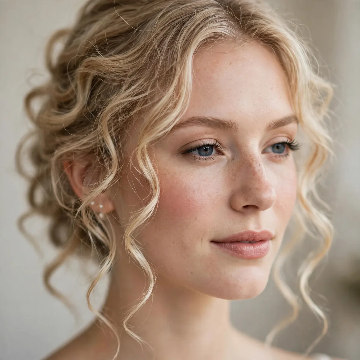 Fine bridal hair styled in soft loose curls