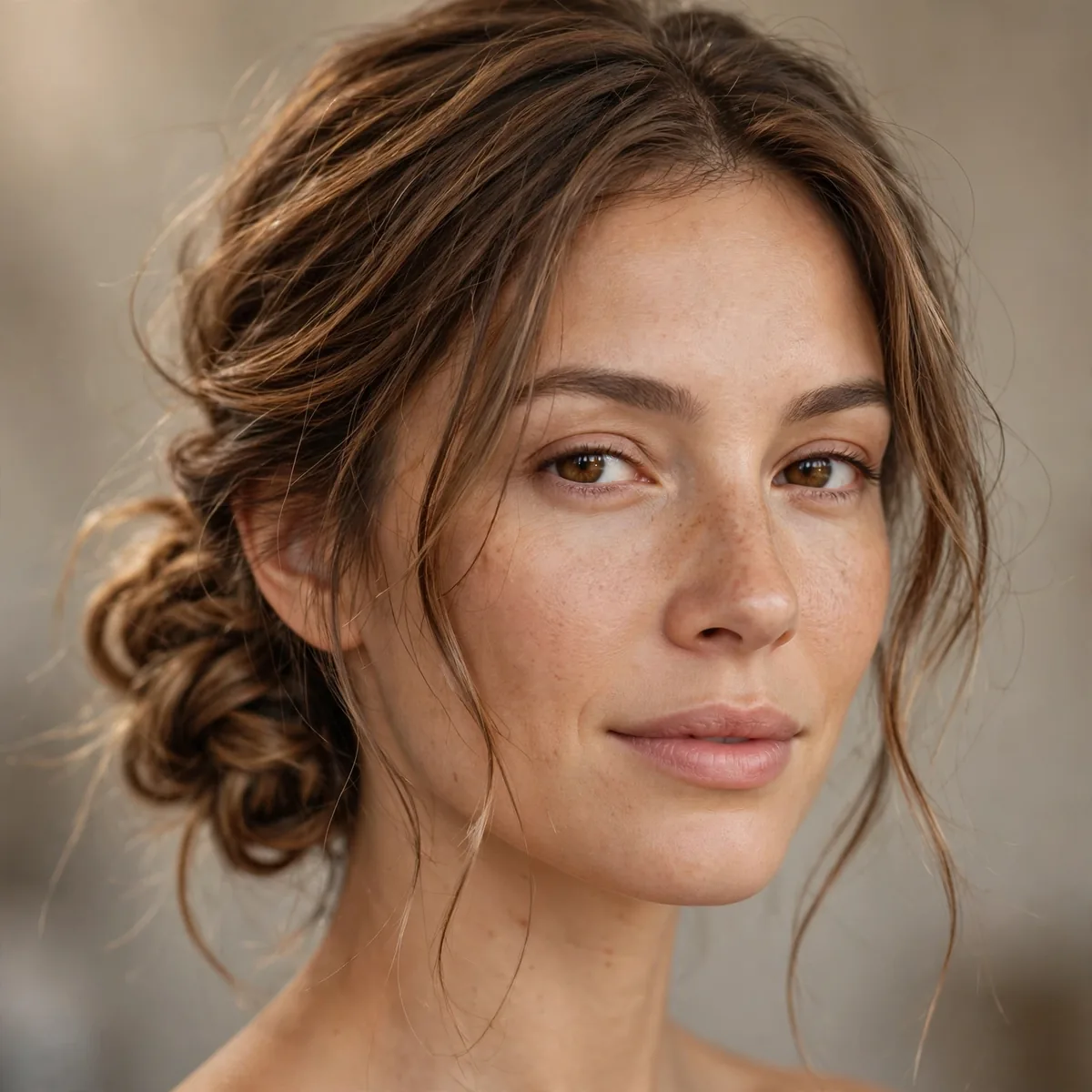 Textured low bun with soft pieces