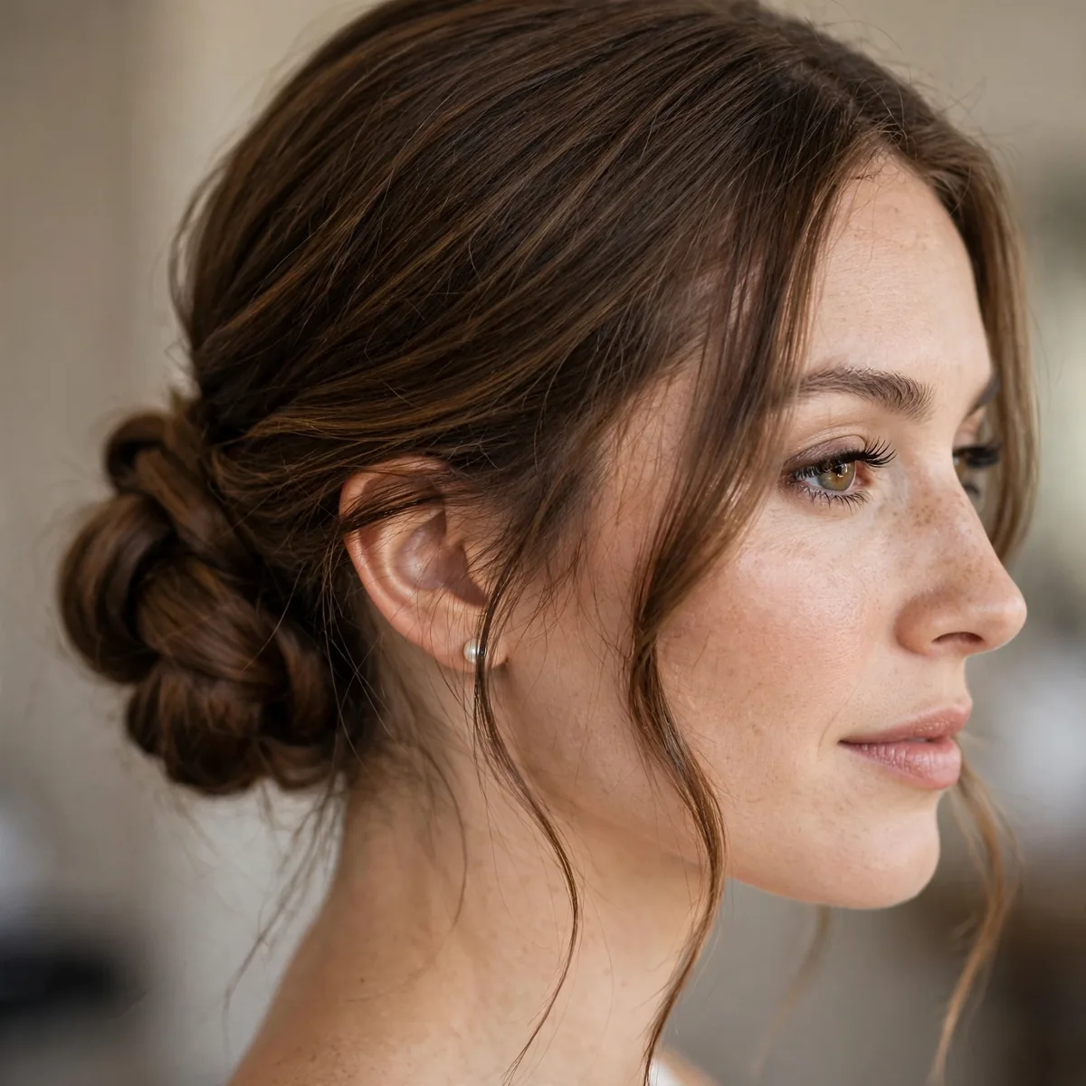 Knotted low bun wedding hairstyle
