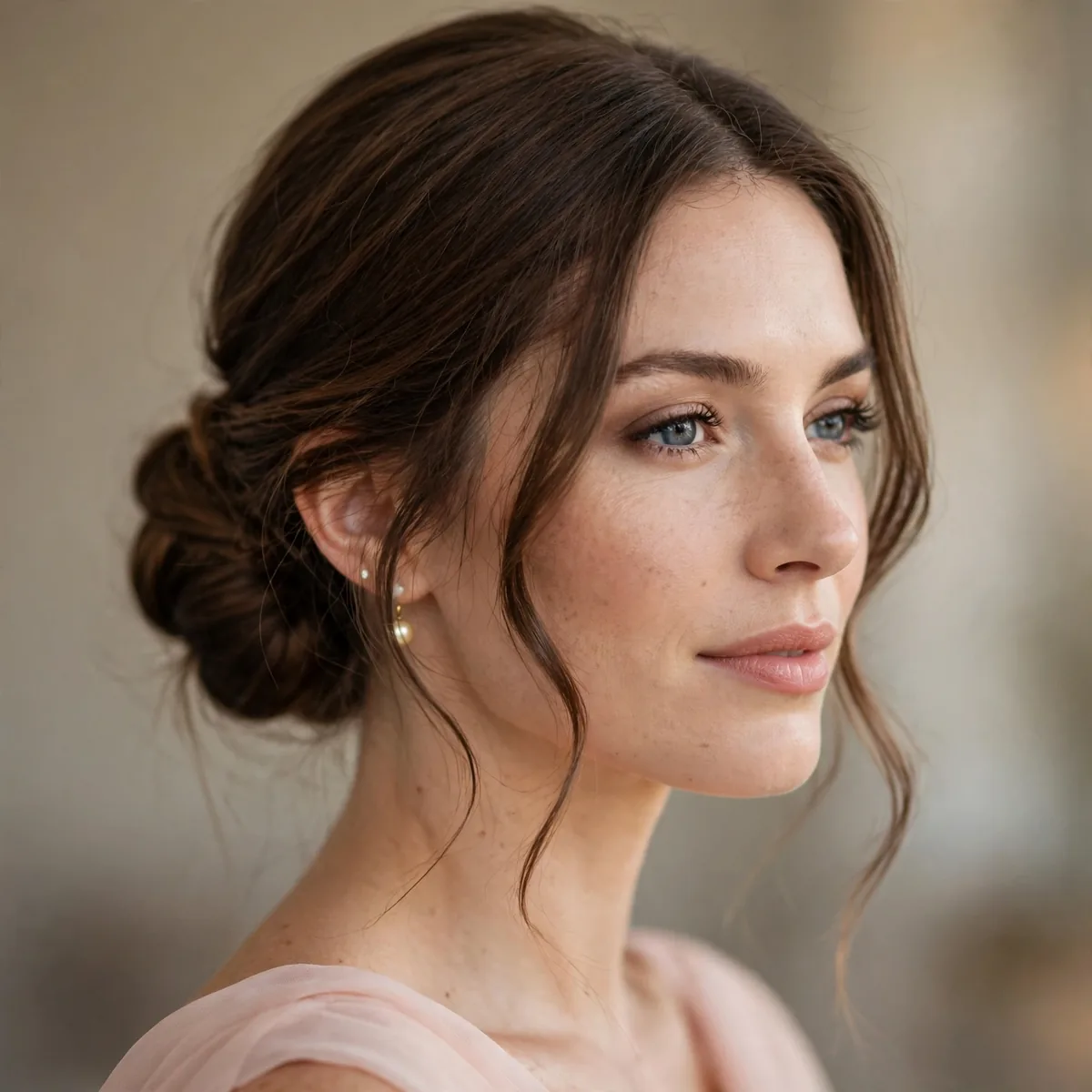 Bridesmaid low bun hairstyle
