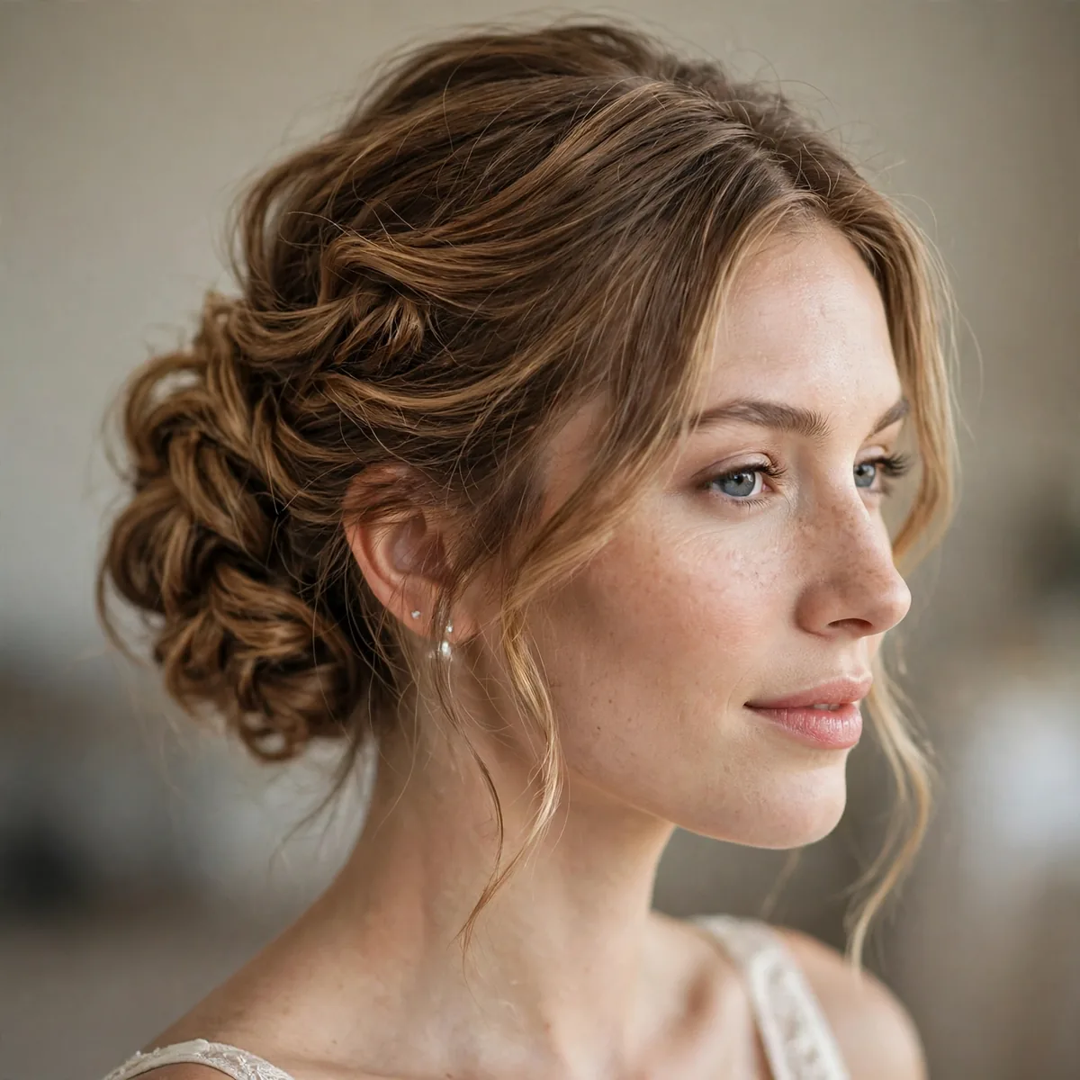 Textured bridal low bun with volume