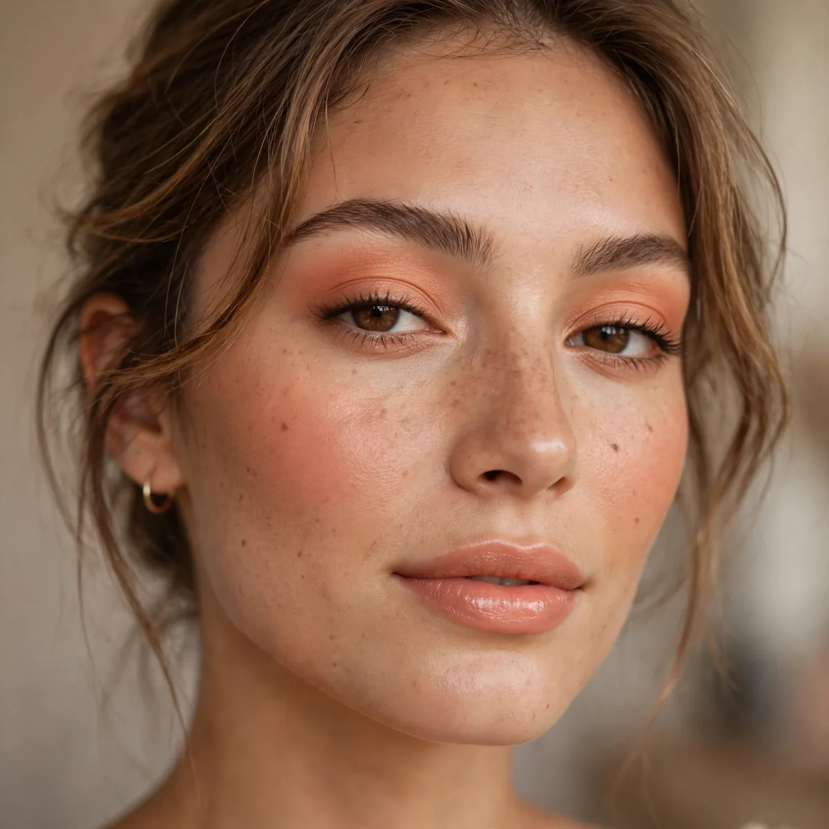 Peachy warm-toned makeup look