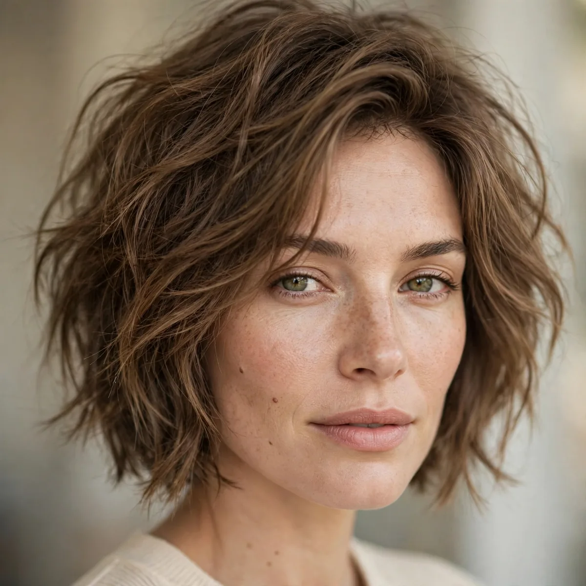 Tousled effortless bob haircut