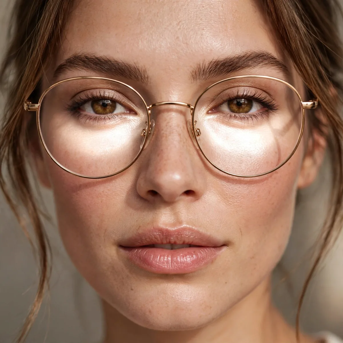 Bright under-eyes behind glasses
