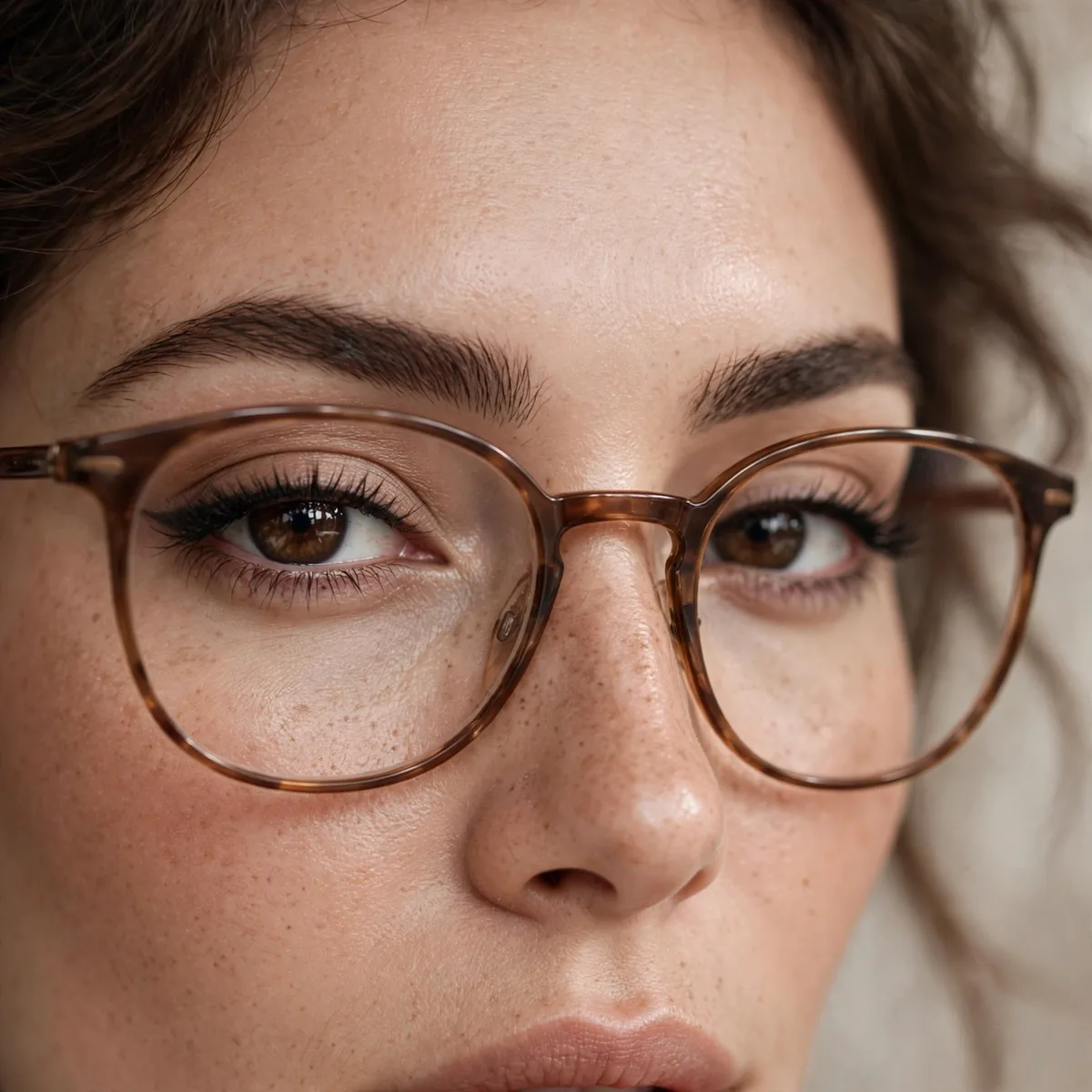 Tightlined eyes behind glasses
