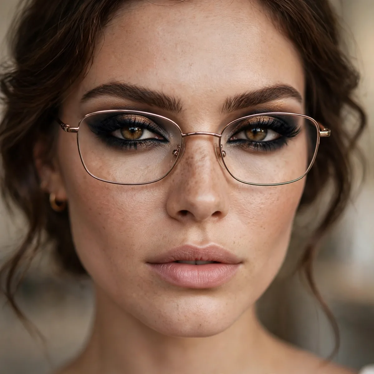 Bold eye makeup with small frames
