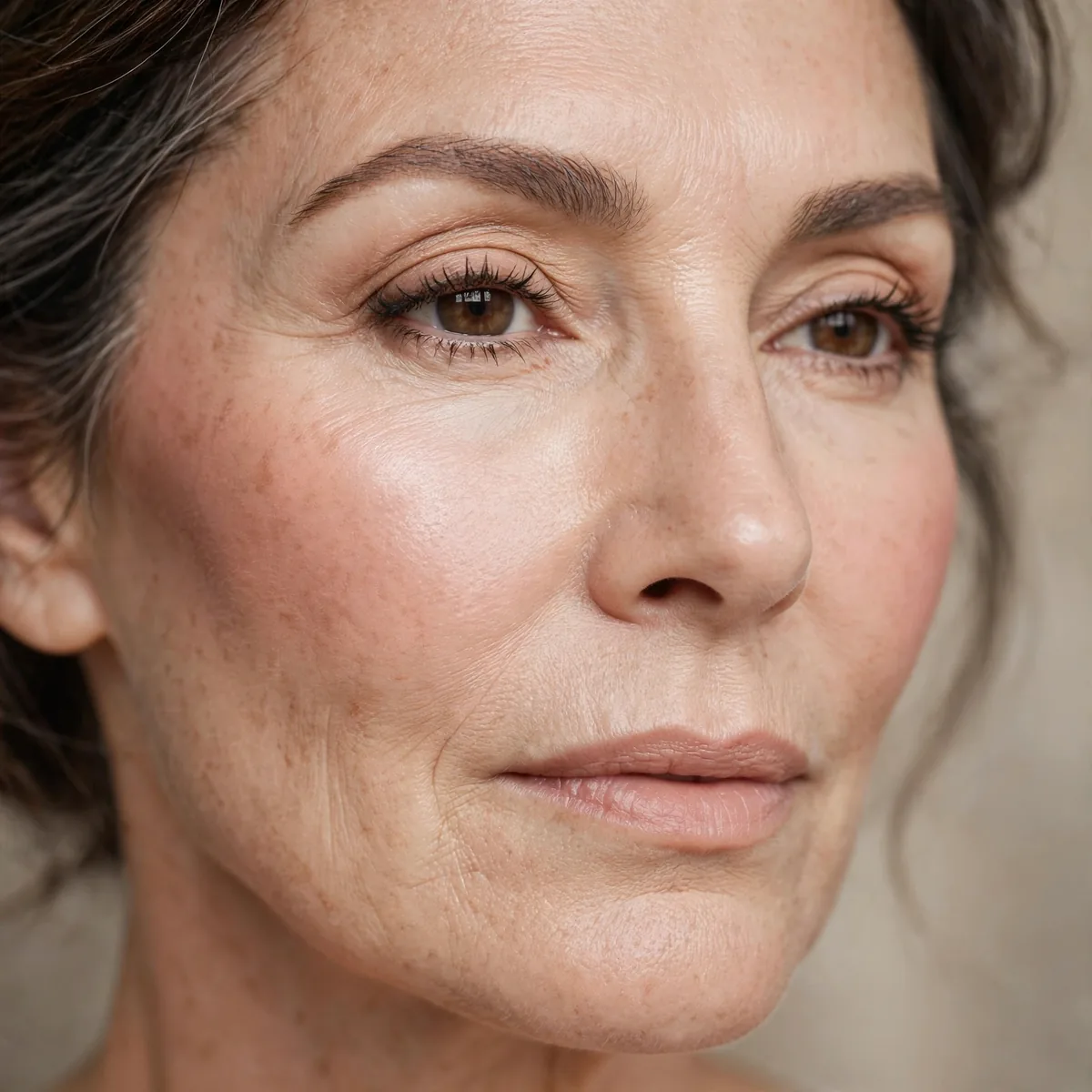 Cream blush on mature skin