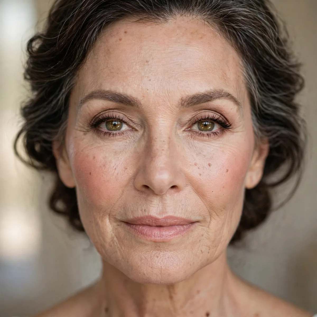 Minimal powder on mature skin