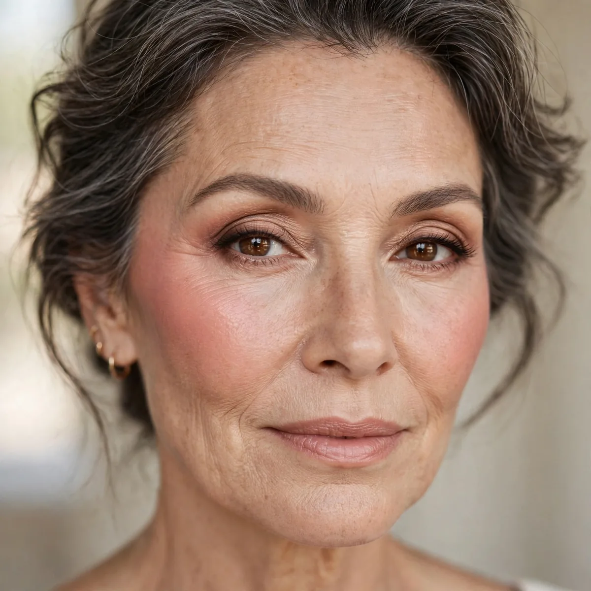 High blush placement mature face