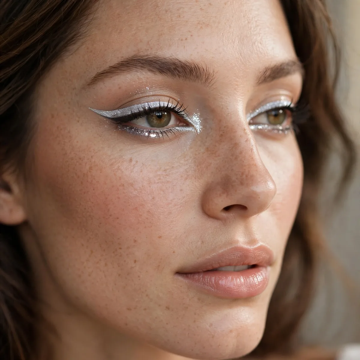 Silver eyeliner makeup look