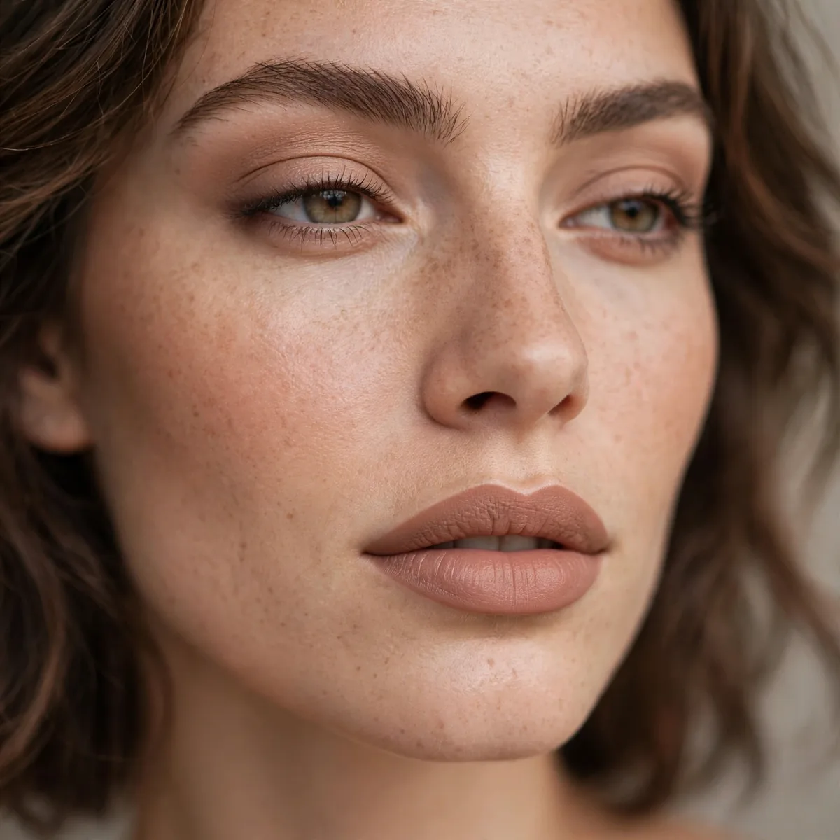 Defined nude lip makeup look