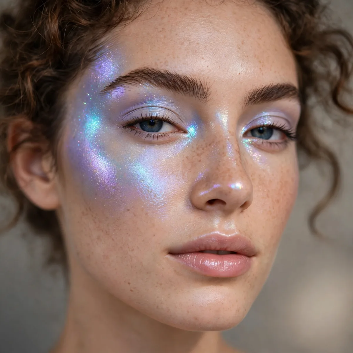 Holographic highlighter makeup look