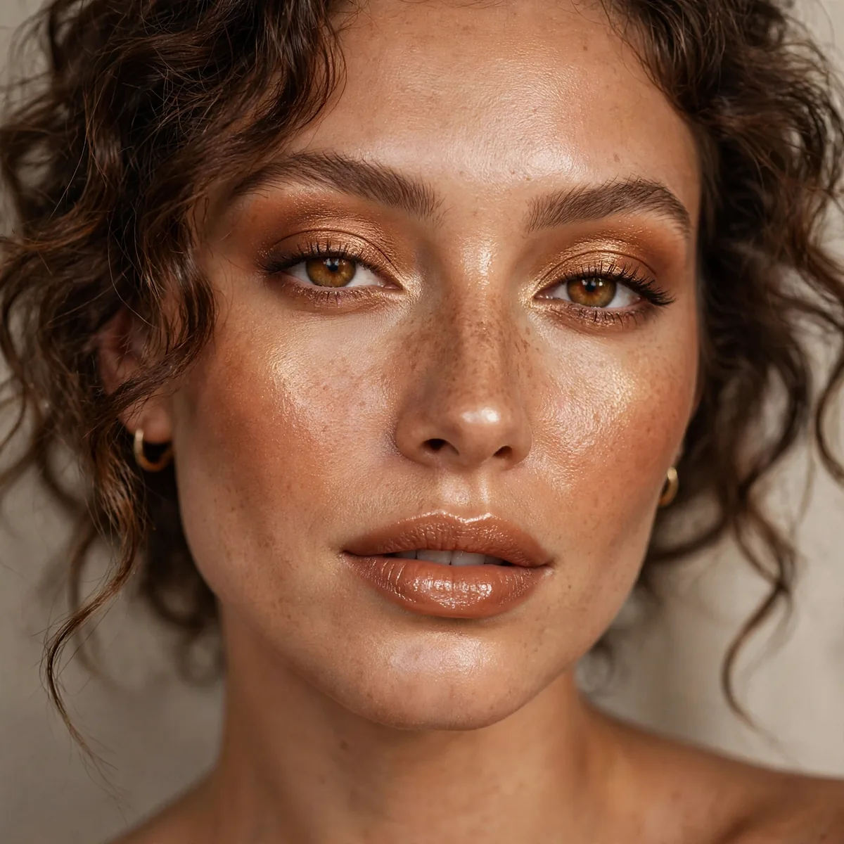 Bronzed glowing makeup look