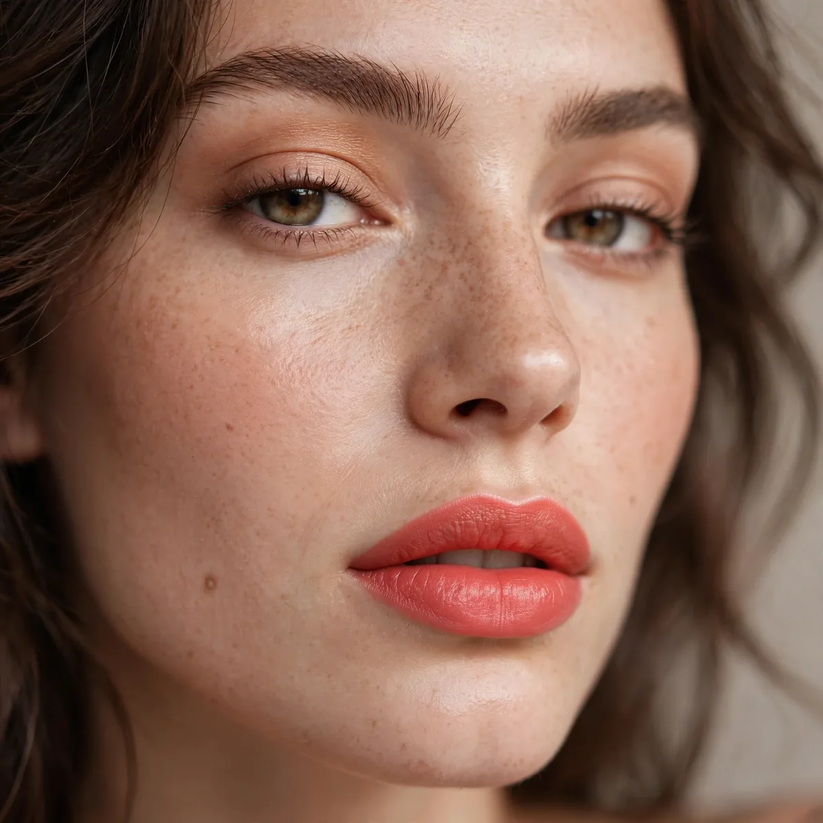 Coral lipstick makeup look