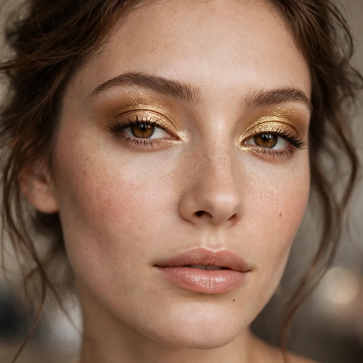 Gold shimmer eyeshadow makeup look