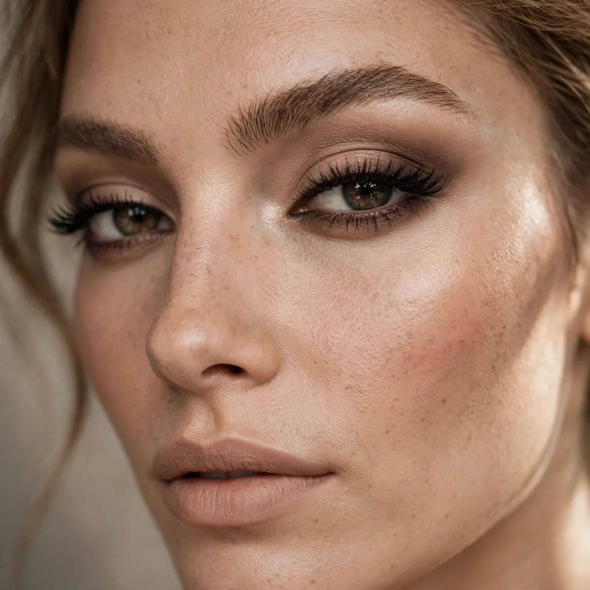 Nude-toned smoky eye makeup
