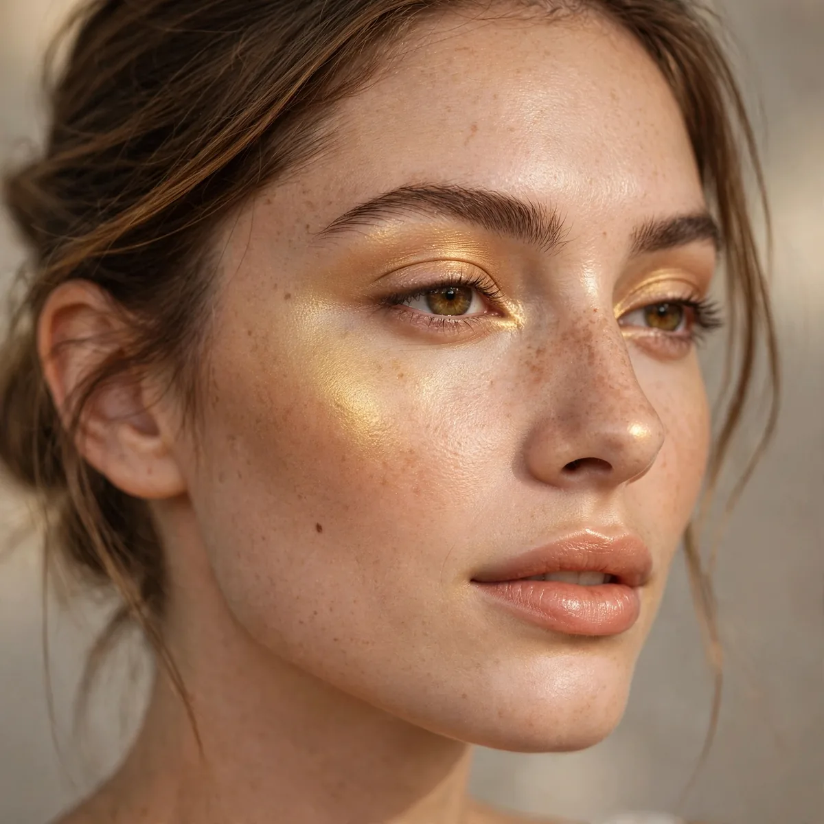 Golden highlighter glow makeup look