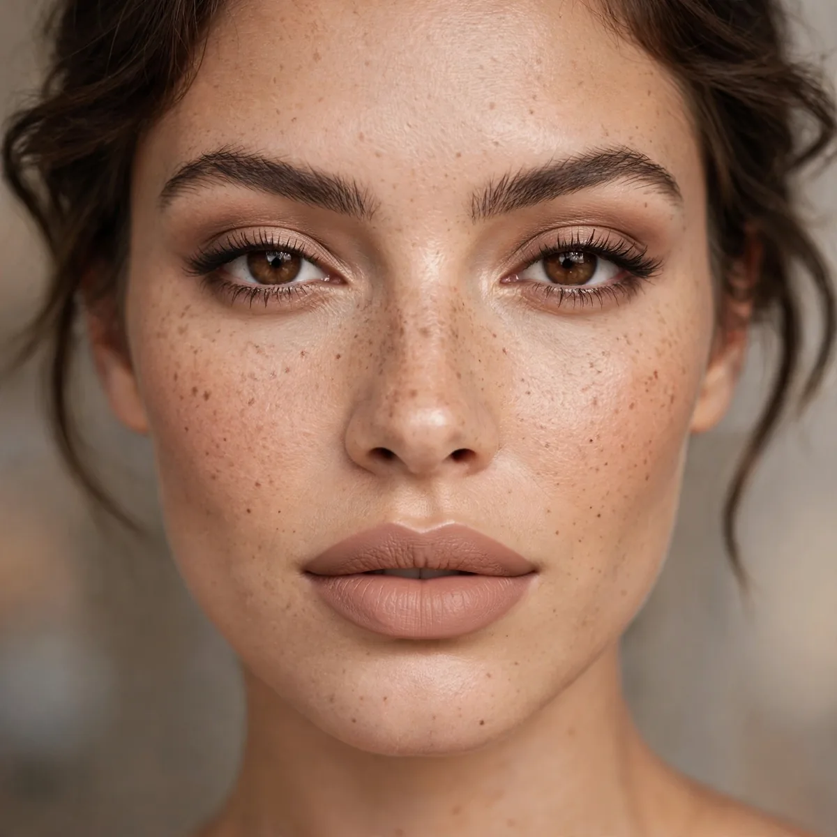 Powerful nude lip makeup look