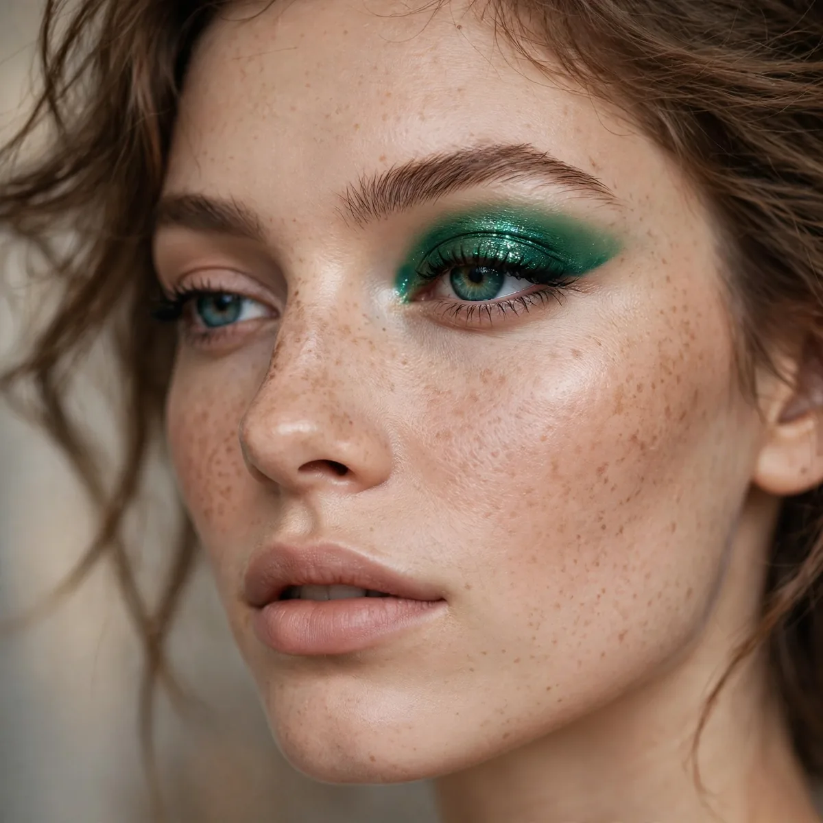 Emerald green eyeshadow accent look