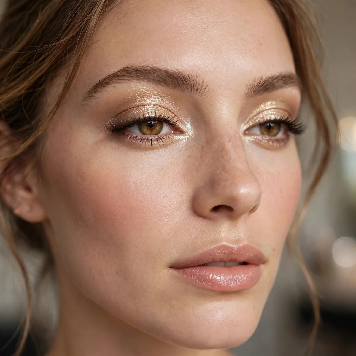 Champagne glowing eyeshadow look