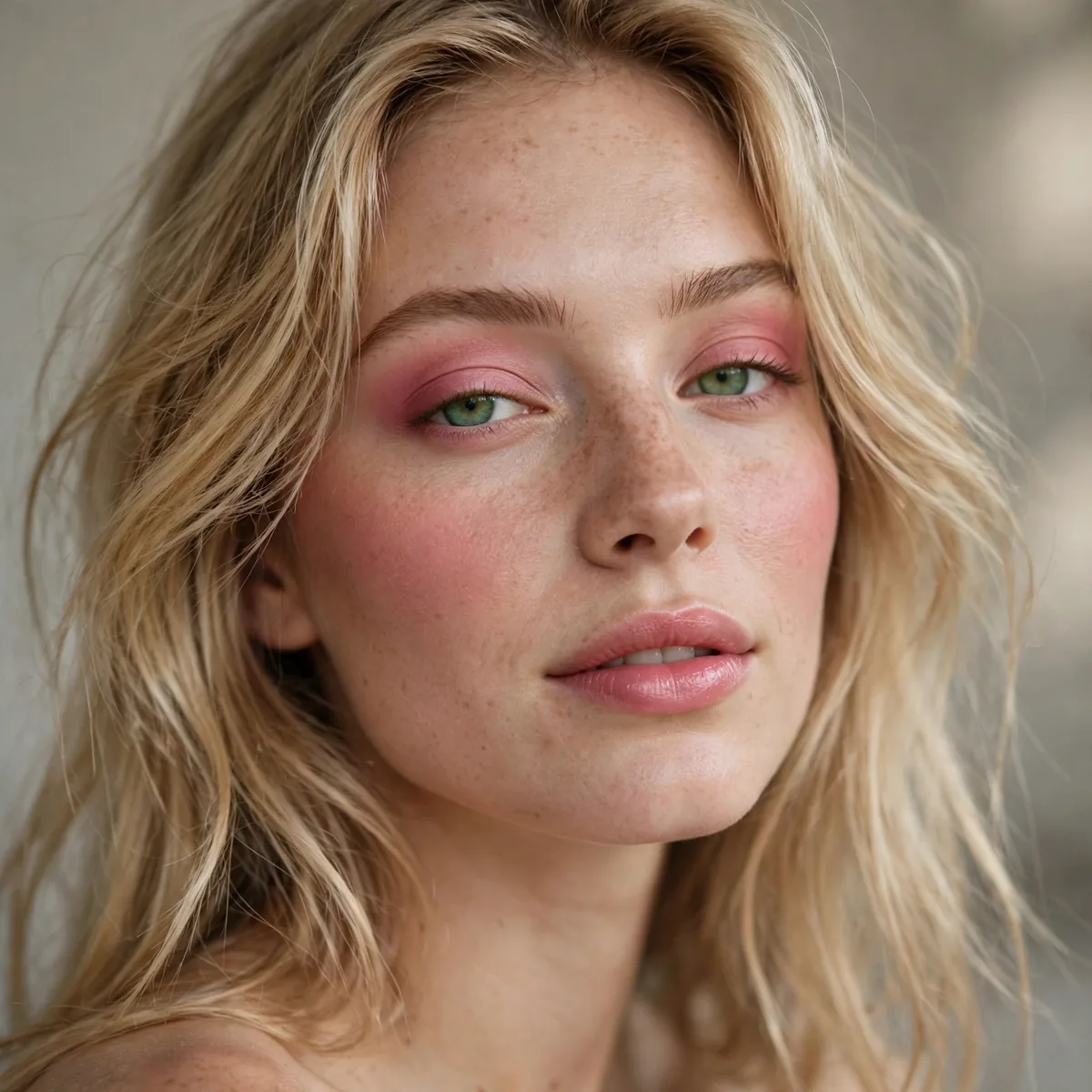 Rosy monochromatic makeup with blonde hair