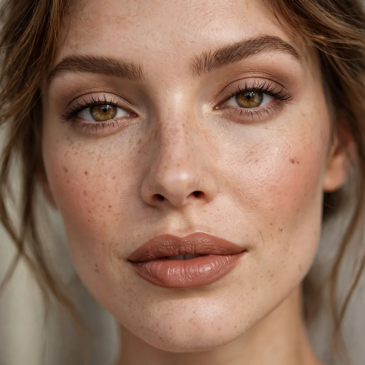 Nude lipstick with defined makeup