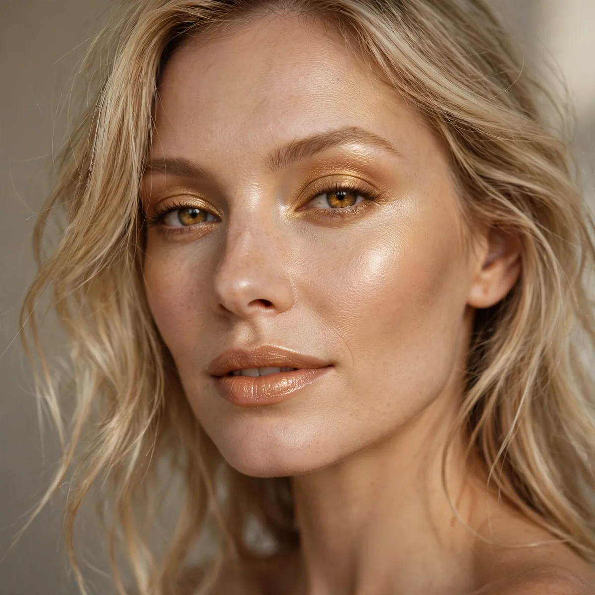 Golden glow makeup with blonde hair