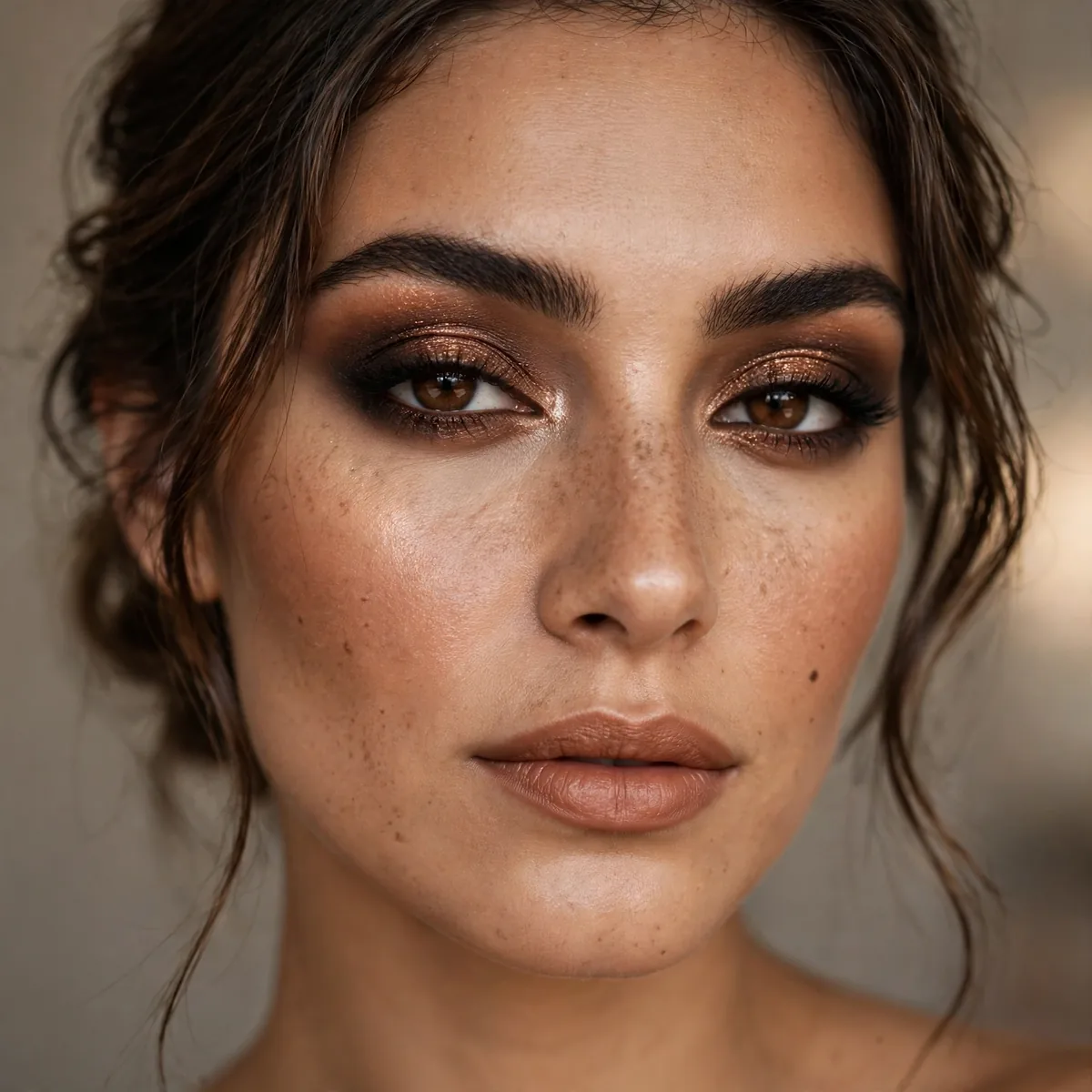 Smoky bronze evening makeup look