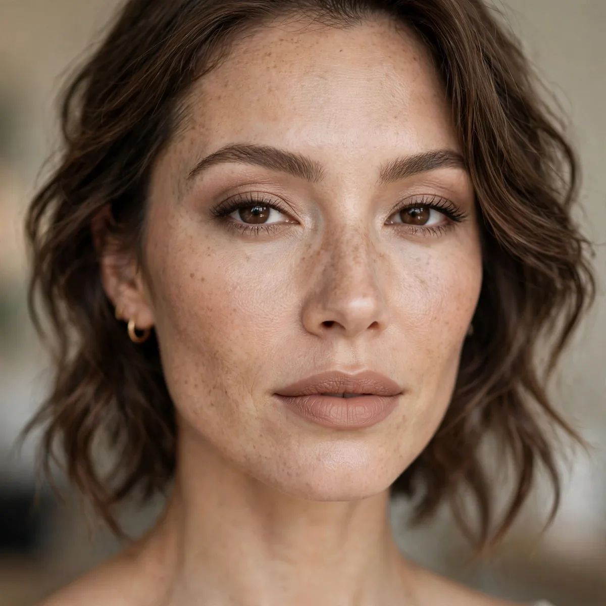 Sophisticated nude lip wedding guest makeup