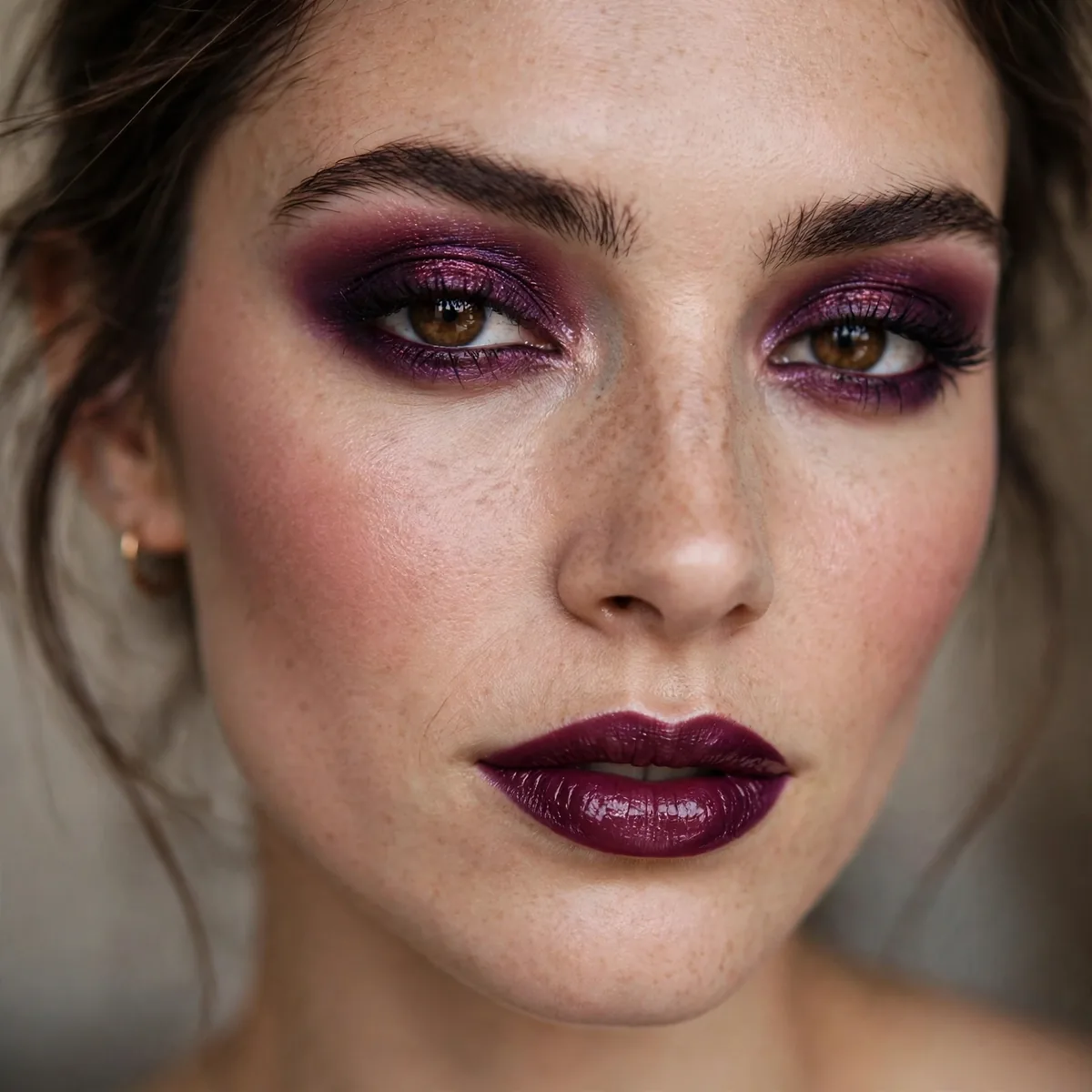 Deep plum evening makeup look