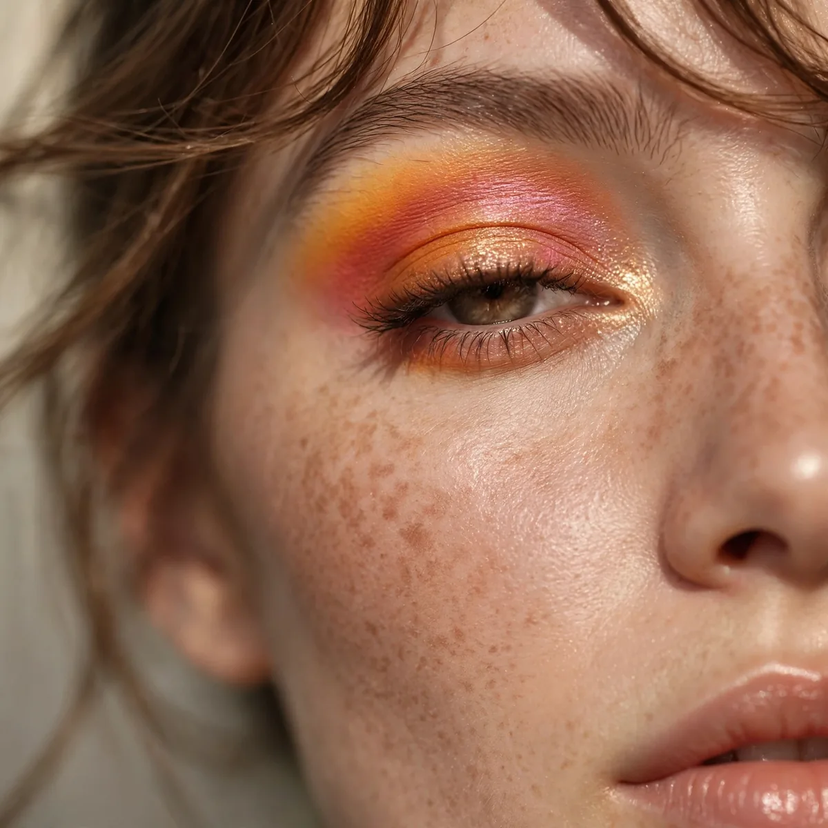 Sunset-toned eyeshadow blend