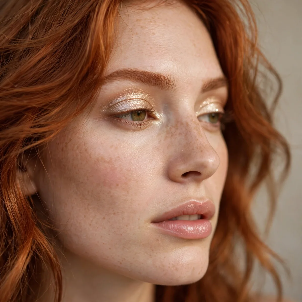 Champagne lid highlight with copper hair