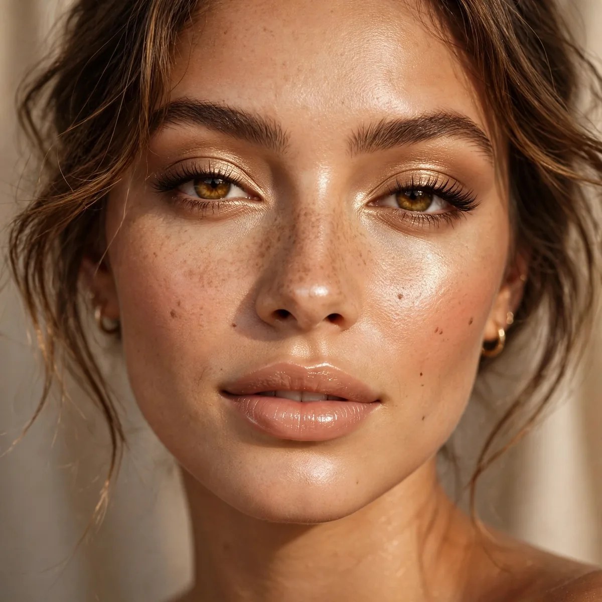 Warm champagne glow makeup